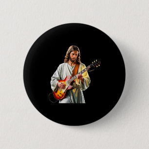 Jesus Rocks With Guitar - Funny Christian Rocks Ch 6 Cm Round Badge