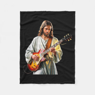 Jesus Rocks With Guitar - Funny Christian Rocks Ch Fleece Blanket