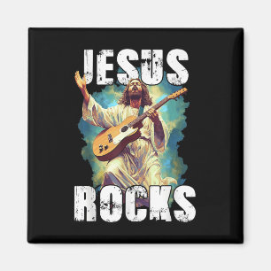 Jesus Rocks With Guitar - Funny Christian Rocks Ch Magnet