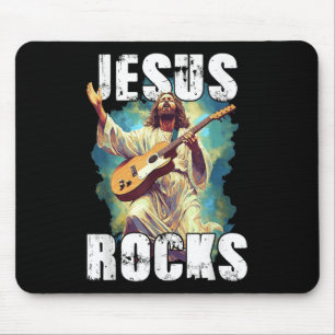Jesus Rocks With Guitar - Funny Christian Rocks Ch Mouse Mat