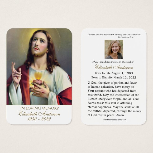 Jesus Sacred Heart Catholic Funeral  Holy Card  (Front & Back)