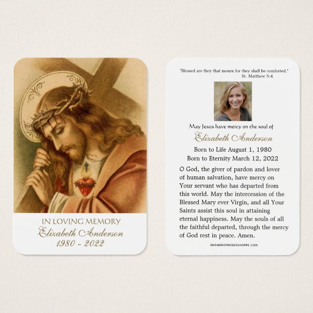 Jesus Sacred Heart Catholic Funeral  Holy Card  (Front & Back)