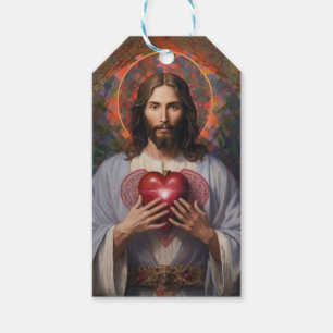 Jesus sacred heart oil painting gift tags