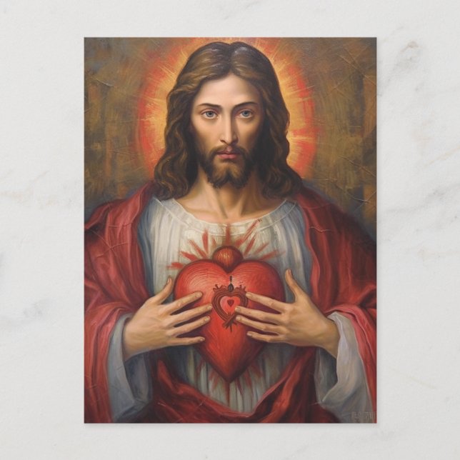 Jesus sacred heart oil painting postcard (Front)
