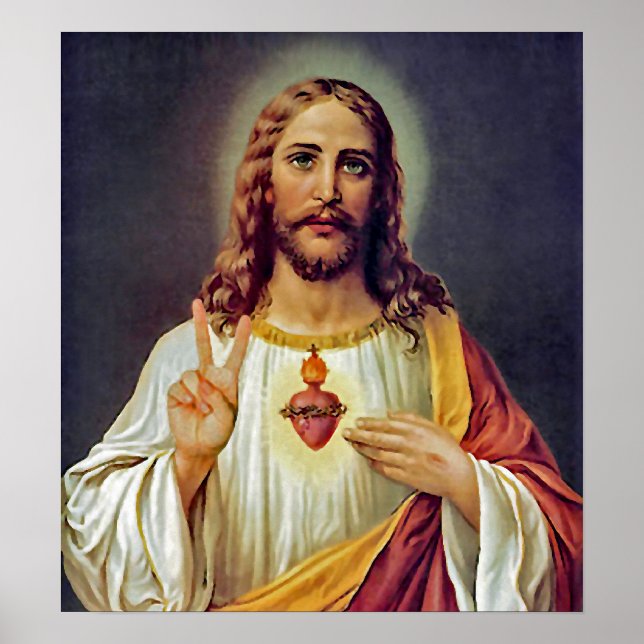 Jesus Sacred Heart Peace Sign Portrait (Front)