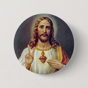 Jesus Sacred Heart Peace Sign Portrait 6 Cm Round Badge