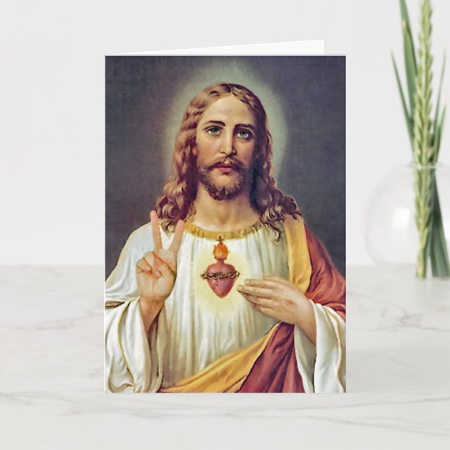 Jesus Sacred Heart Peace Sign Portrait Card (Front)