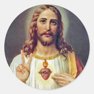 Jesus Sacred Heart Peace Sign Portrait Classic Round Sticker