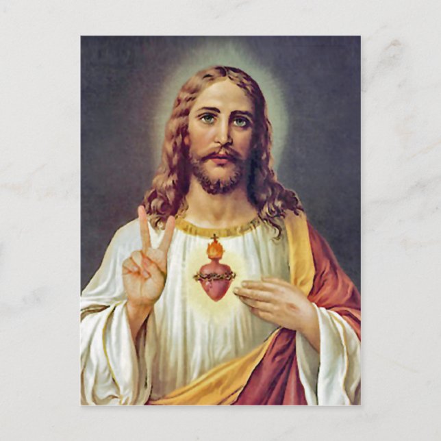 Jesus Sacred Heart Peace Sign Portrait Postcard (Front)