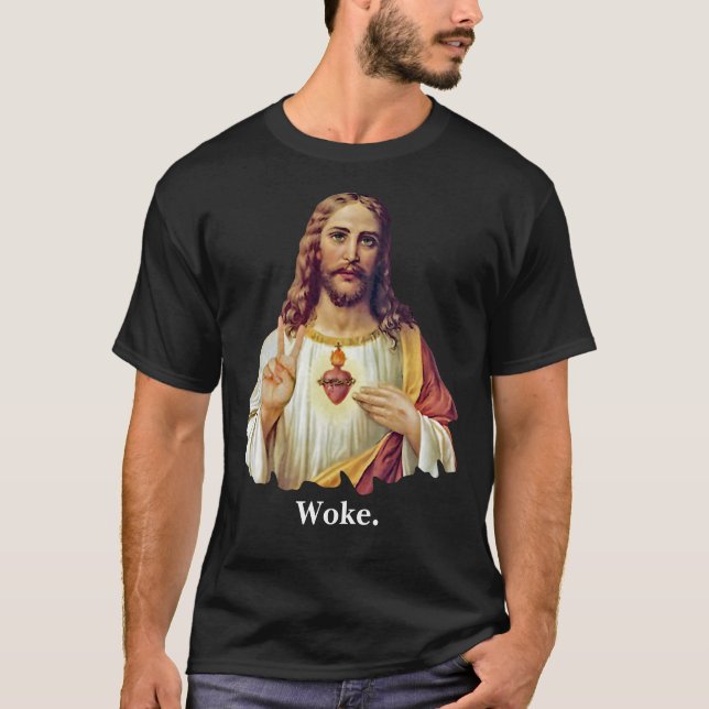 Jesus Sacred Heart Peace Sign Portrait Woke T-Shirt (Front)