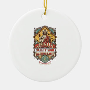 Jesus Safety Sign Warning Label Jesus Safety Sign  Ceramic Tree Decoration
