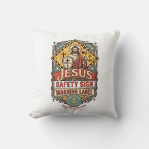 Jesus Safety Sign Warning Label Jesus Safety Sign Cushion
