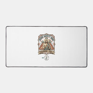 Jesus Safety Sign Warning Label Jesus Safety Sign Desk Mat