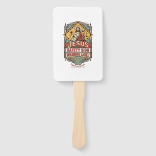 Jesus Safety Sign Warning Label Jesus Safety Sign Hand Fan