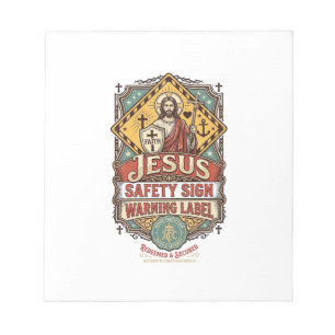Jesus Safety Sign Warning Label Jesus Safety Sign Notepad