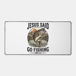 Jesus Said Go Fishing Vintage Bass Christian Desk Mat