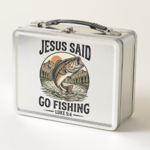 Jesus Said Go Fishing Vintage Bass Christian Metal Lunch Box