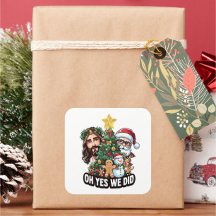 Jesus Santa Christmas Tree Oh Yes Square Sticker