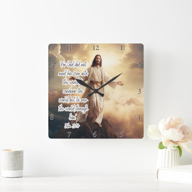 Jesus: Save the World, John 3:17 Square Wall Clock (Home)