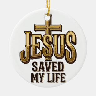 Jesus Saved My Life Cross Vintage Ceramic Tree Decoration