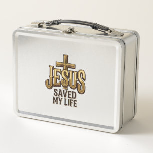 Jesus Saved My Life Cross Vintage Metal Lunch Box