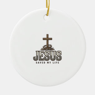 Jesus Saved My Life Vintage Engraving Christian De Ceramic Tree Decoration