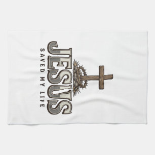 Jesus Saved My Life Vintage Engraving Christian De Tea Towel
