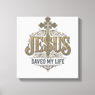Jesus Saved My Life Vintage Engraving Christian Sh Canvas Print