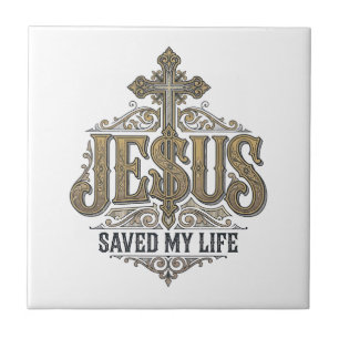 Jesus Saved My Life Vintage Engraving Christian Sh Tile