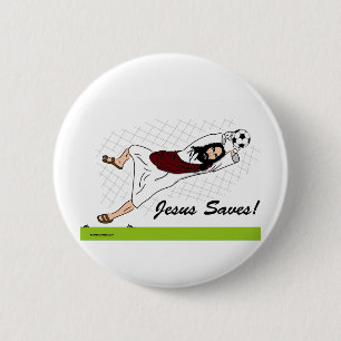 JESUS SAVES! 6 CM ROUND BADGE
