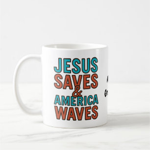 Jesus Saves & America Waves Vintage Christian Coffee Mug