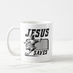 Jesus Saves and Scores - Funny Jesus Soccer Meme Coffee Mug