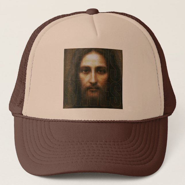 JESUS SAVES AWESOME GEAR BY EKLEKTIX TRUCKER HAT (Front)
