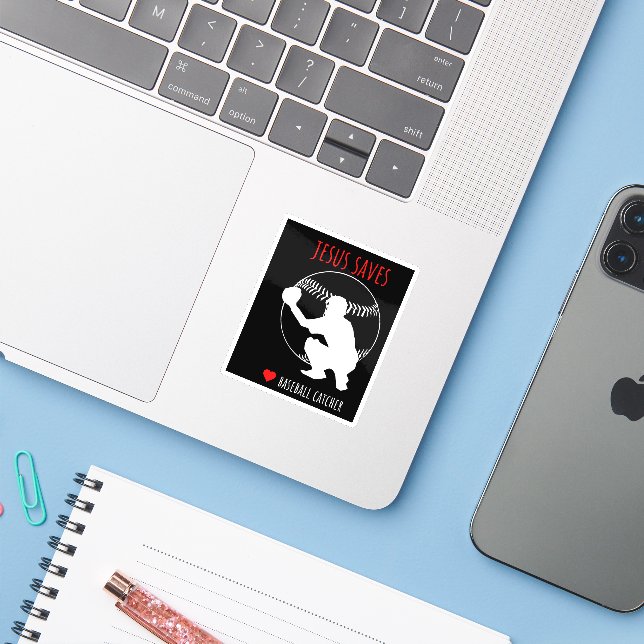 Jesus Saves Baseball Catcher Funny Sports Lover (Laptop w/ iPhone)
