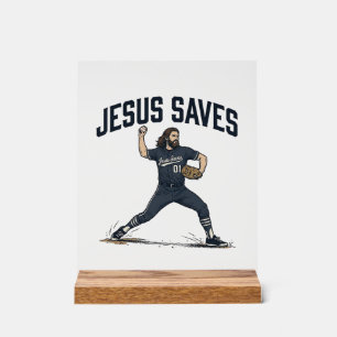 Jesus Saves Baseball Pitcher Vintage Engraving Shi Acrylic Sign