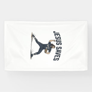 Jesus Saves Baseball Pitcher Vintage Engraving Shi Banner