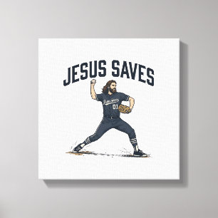 Jesus Saves Baseball Pitcher Vintage Engraving Shi Canvas Print
