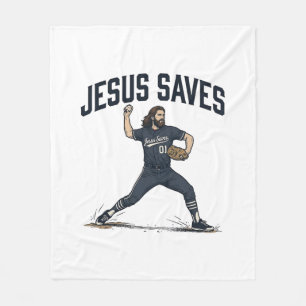 Jesus Saves Baseball Pitcher Vintage Engraving Shi Fleece Blanket