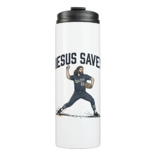 Jesus Saves Baseball Pitcher Vintage Engraving Shi Thermal Tumbler
