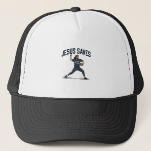 Jesus Saves Baseball Pitcher Vintage Engraving Shi Trucker Hat