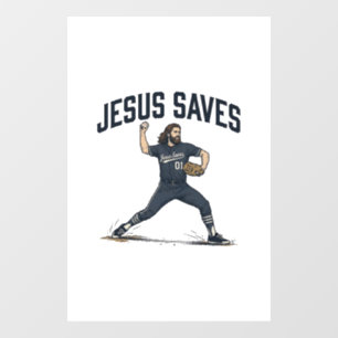 Jesus Saves Baseball Pitcher Vintage Engraving Shi Window Cling