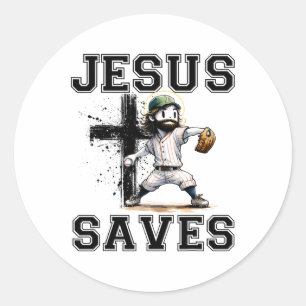 Jesus Saves Baseball Religious Christian Faith Cro Classic Round Sticker