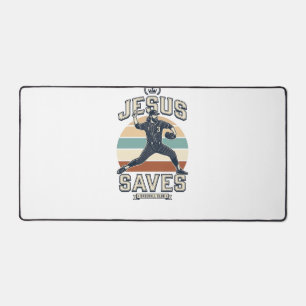 Jesus Saves Baseball Vintage Christian Vector Desi Desk Mat