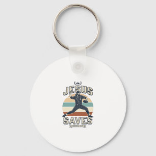 Jesus Saves Baseball Vintage Christian Vector Desi Key Ring