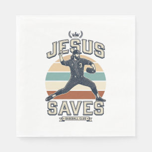 Jesus Saves Baseball Vintage Christian Vector Desi Napkin
