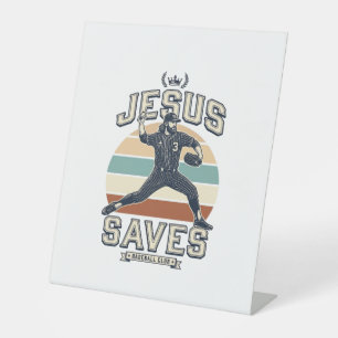 Jesus Saves Baseball Vintage Christian Vector Desi Pedestal Sign