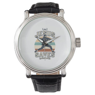 Jesus Saves Baseball Vintage Christian Vector Desi Watch