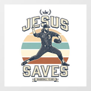 Jesus Saves Baseball Vintage Christian Vector Desi Window Cling