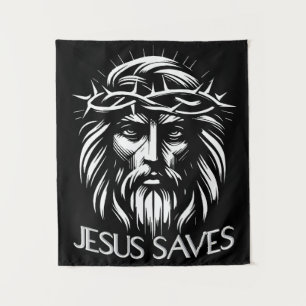 Jesus Saves - Bold Christian Art Tapestry
