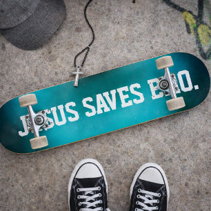 Jesus Saves Bro. Abstract Blue Haze Skateboard